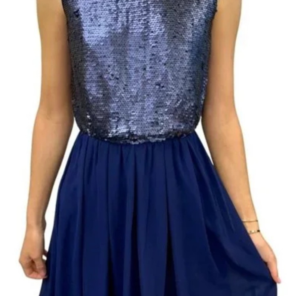 NWT Alythea Sequin Open Back Midnight Sky Mini Dress Blue Size Small
